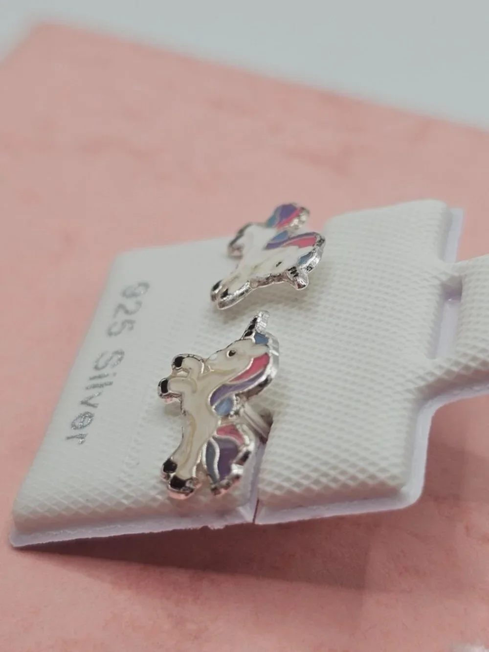Sterling Silver 925 High Polished Enamel Jumping Unicorn Screw Stud Earrings
